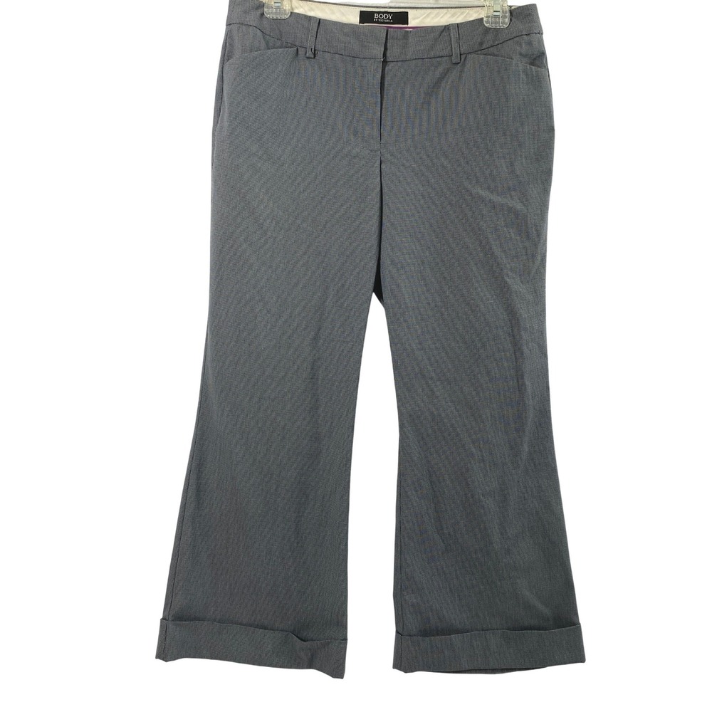 Body by Victoria Dress Pants Women 6 Short Christie Fit Grey Check Flare Cuffed